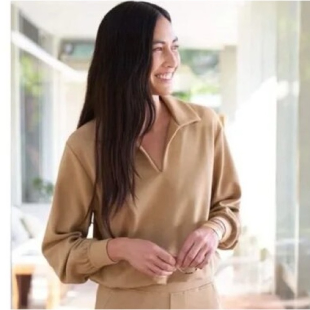 AYR The Court Side Polo Sweatshirt in Biscuit Tan